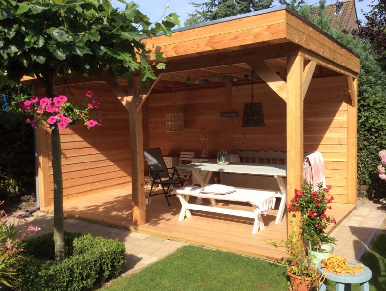 Overkapping Emmen 550x300 cm Douglas blank met douglas rabat wanden (Incl. EPDM)