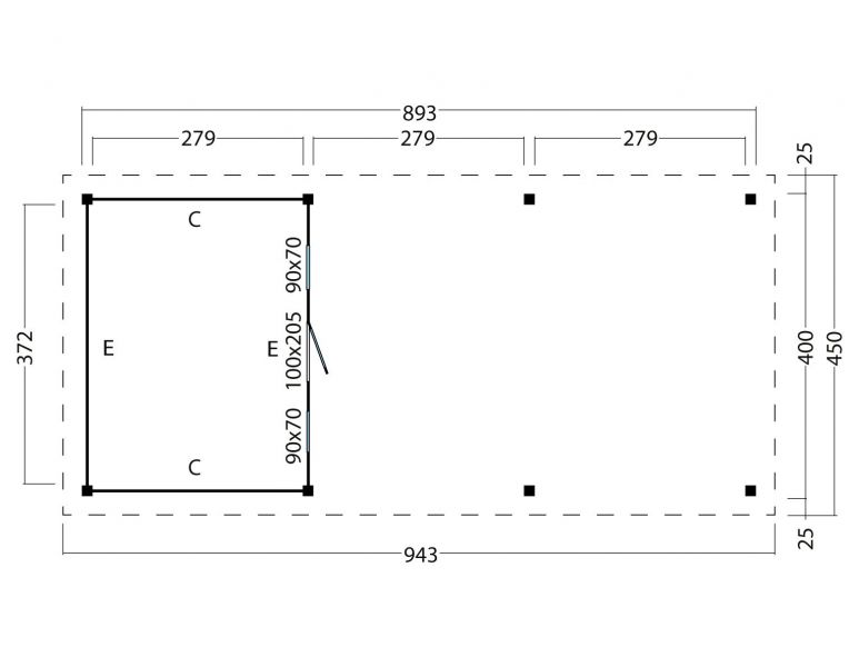 Overkapping plat dak Red Class Wood Odense type 8 XL 793x378 cm - Zwarte wanden