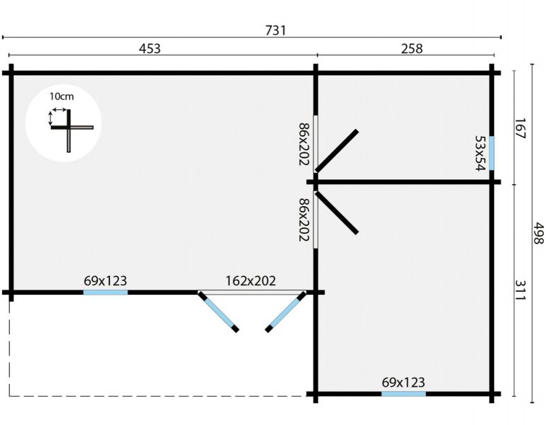 Tuindeco Ollie Blokhut 731x498 cm 70 mm vuren groen geïmpregneerd