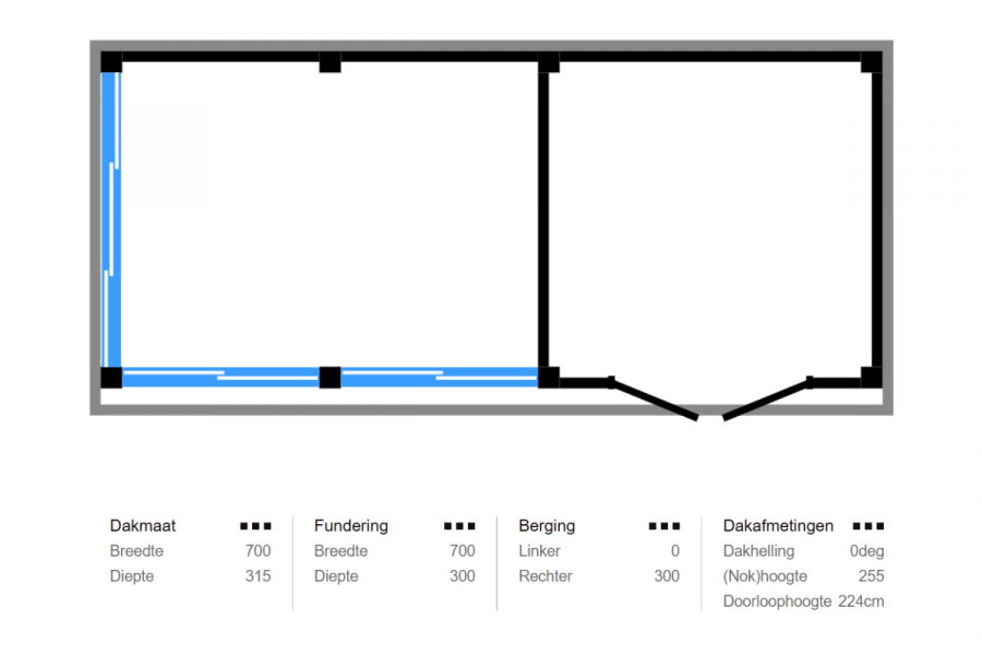 Overkapping Numansdorp 370x300 cm + berging 300x300 cm Douglas blank (incl. EPDM)