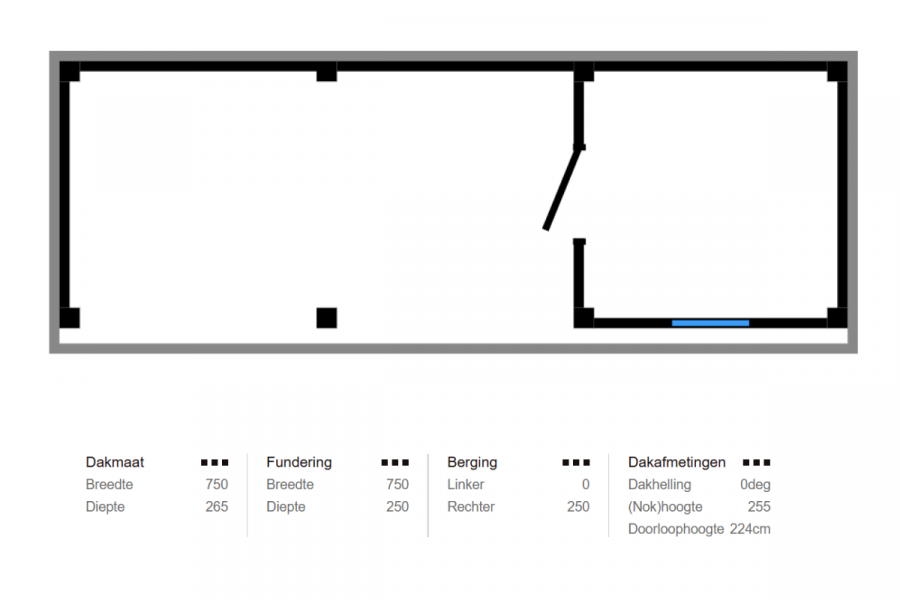 Blokhut Rijssen 250x250 cm met overkapping 500x250 cm Douglas blank met vuren wanden zwart (Incl. EPDM)