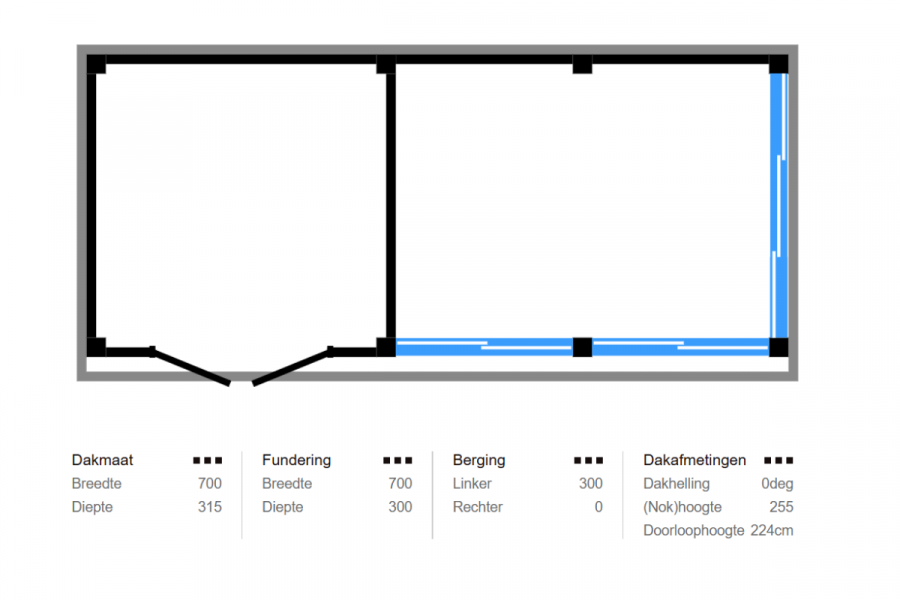 Blokhut Zutphen 330x300 cm + overkapping 370x300 cm Douglas blank (Incl. EPDM)