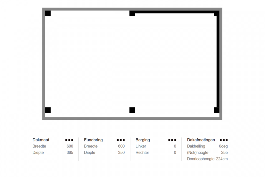 Overkapping Oldenzaal 600x350 cm Douglas blank met vuren rabat wanden zwart (Incl. EPDM)