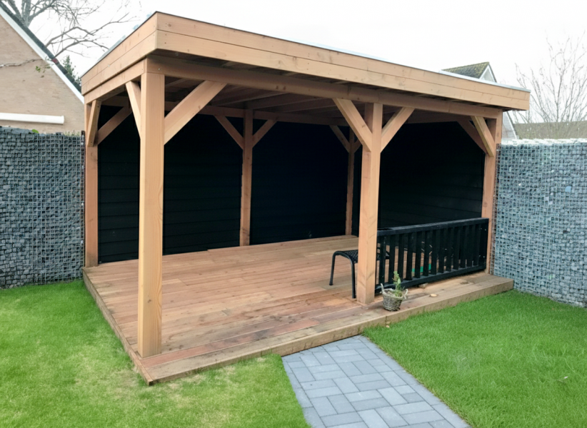 Overkapping Bodegraven 500x340 cm Douglas blank met vuren rabat wanden (incl. EPDM)