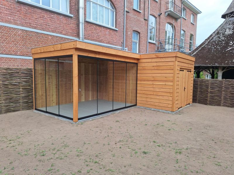 Overkapping Numansdorp 370x300 cm + berging 300x300 cm Douglas blank (incl. EPDM)