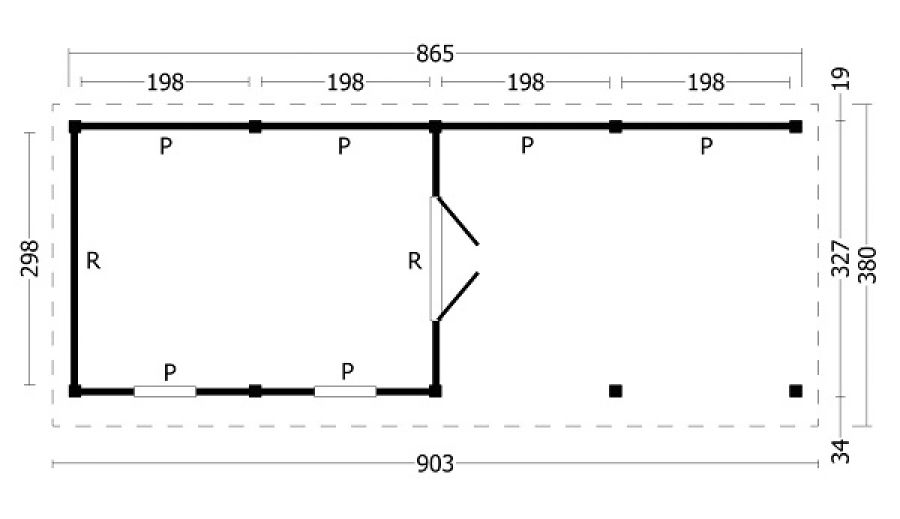 Overkapping Oslo L type 11 903x380 cm plattegrond