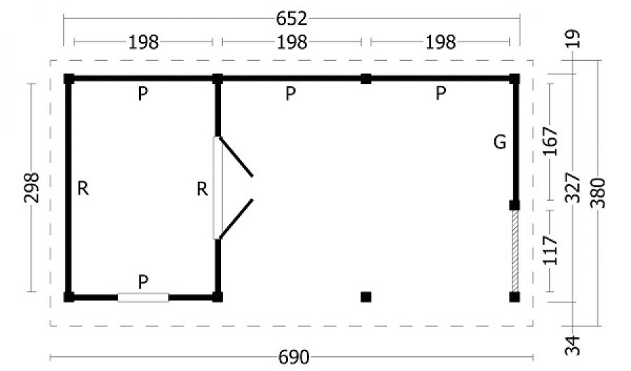 Plattegrond Overkapping Oslo L type 8 690x380 cm