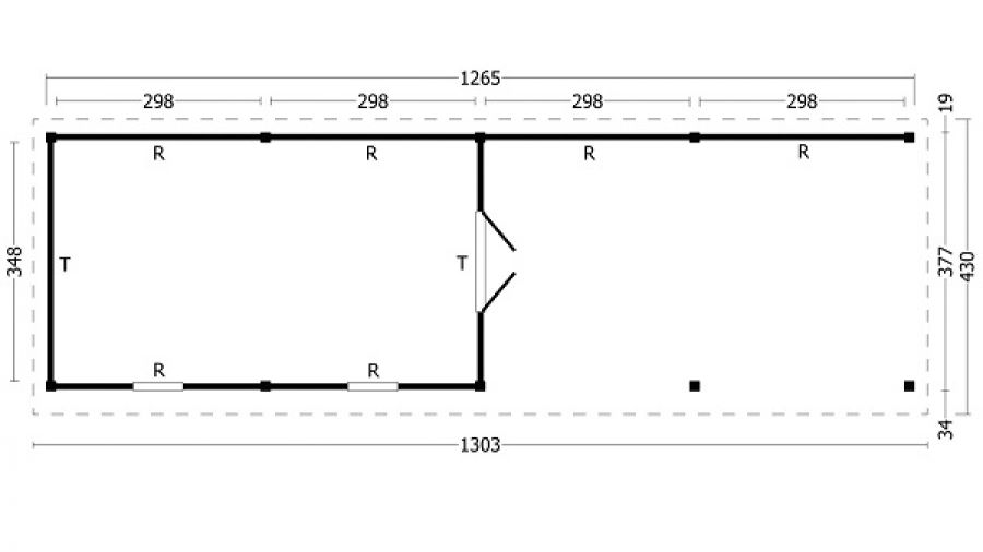 Plattegrond Overkapping Oslo XL type 11 zwart 1303x430 cm