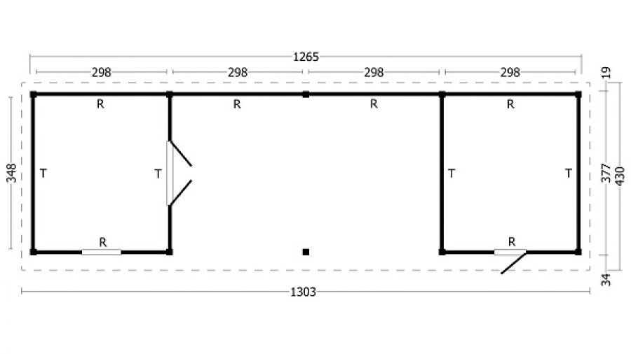 Lariks/Douglas Overkapping Oslo XL type 12 1303x430 cm plattegrond