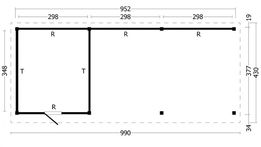 Plattegrond Overkapping Oslo XL type 7 zwart 990x430 cm