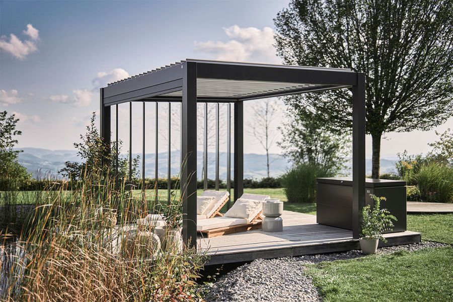 Pergola - Donkergrijs - Zilver Metallic Lamellen - 300x300 cm