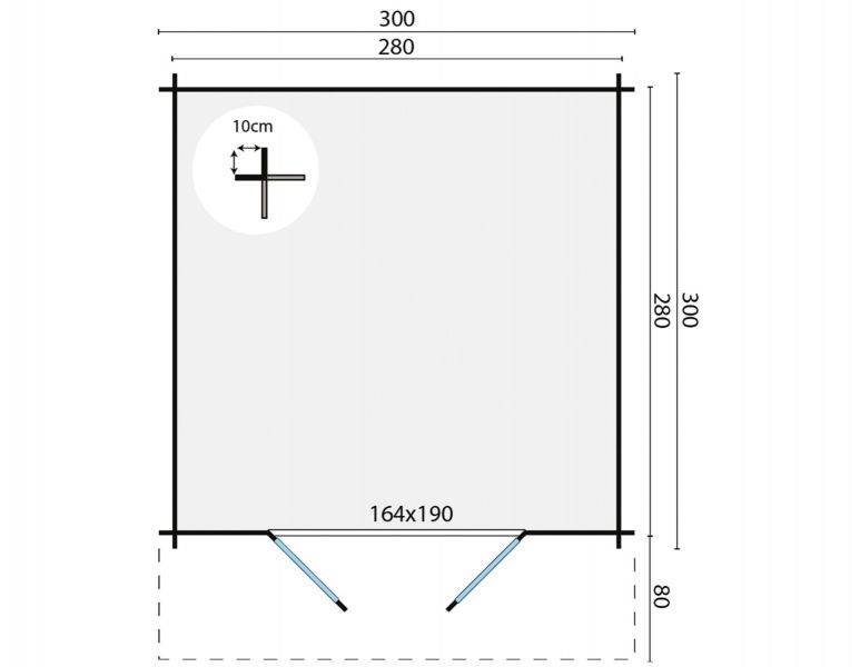 Tuindeco Perlund Blokhut 300x300 cm 28 mm vuren grijs geïmpregneerd