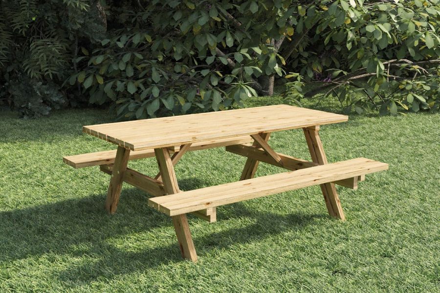 picknicktafel van vurenhout met klapbare bank