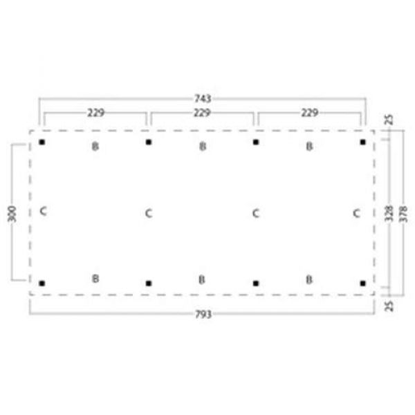 Overkapping plat dak Red Class Wood Odense type 6 XL 793x378 cm - blanke wanden