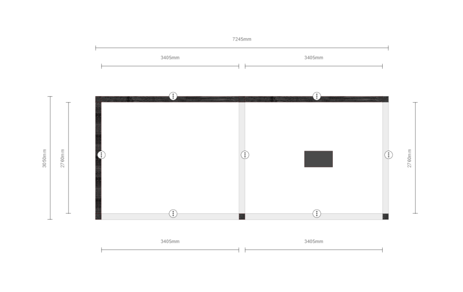 Buitenverblijf Verona model links 750 x 335 cm