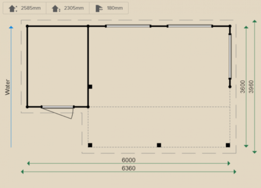 Lugarde Tuinhuis PR46 600x360 cm - 44 mm - plattegrond