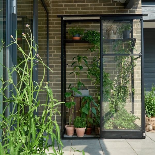 Muurkas Qube - Lean-to 24 - 128x65x204 cm - Zwart - Veiligheidsglas