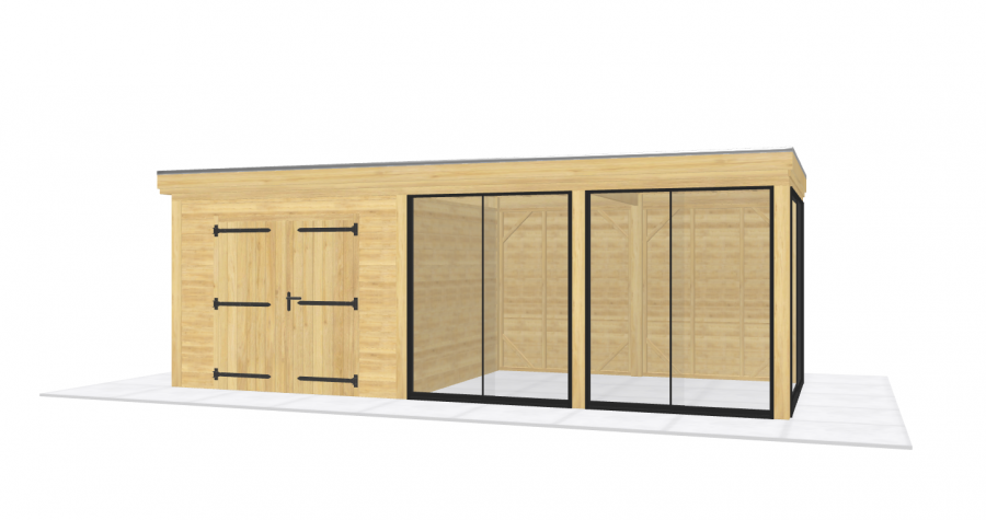 Blokhut Zutphen 330x300 cm + overkapping 370x300 cm Douglas blank (Incl. EPDM)