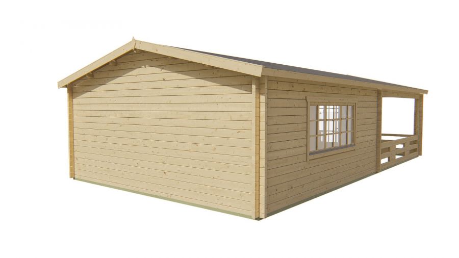 Tuindeco Sheffield Blokhut 540x540 cm + luifel 423 cm 58 mm vuren red class wood geïmpregneerd