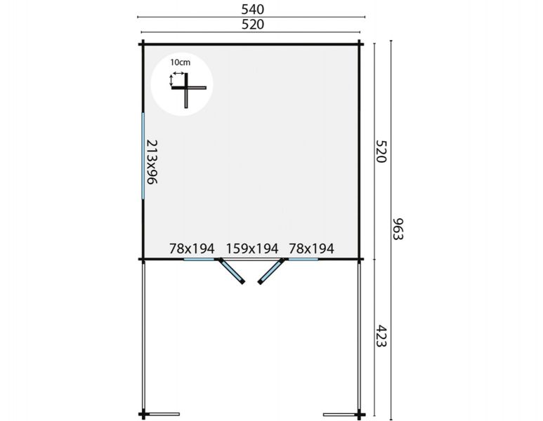 Tuindeco Sheffield Blokhut 540x540 cm + luifel 423 cm 58 mm vuren red class wood geïmpregneerd
