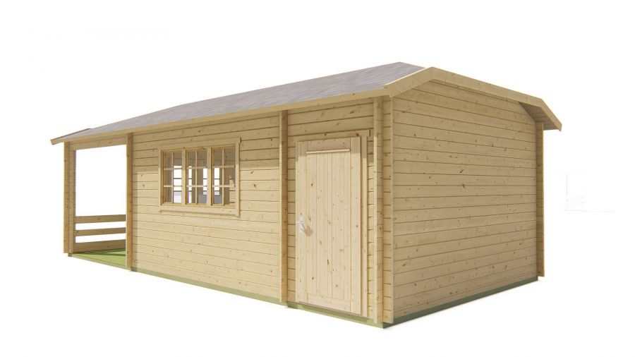 Tuindeco Sibella Blokhut 420x420 cm + luifel 280 cm 44 mm vuren grijs geïmpregneerd