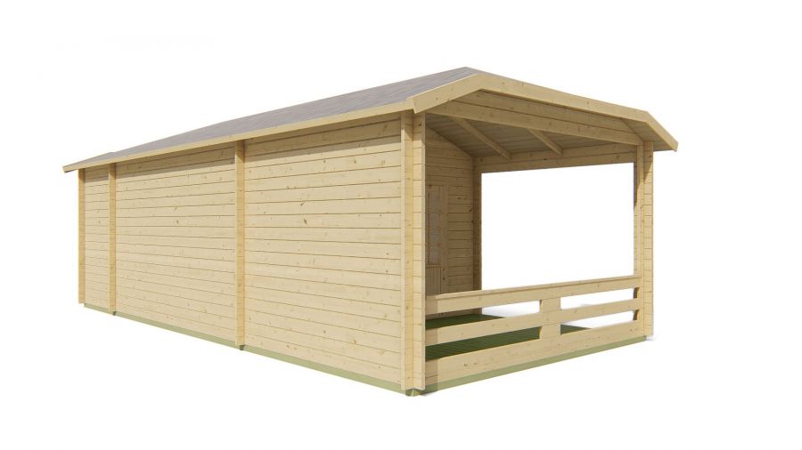 Tuindeco Sibella Blokhut 420x420 cm + luifel 280 cm 44 mm vuren grijs geïmpregneerd