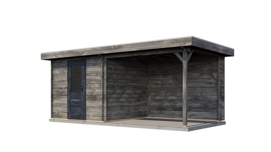 Lugarde Select Deventer Blokhut met overkapping 250x250cm + 300cm - Keteldruk Grijs