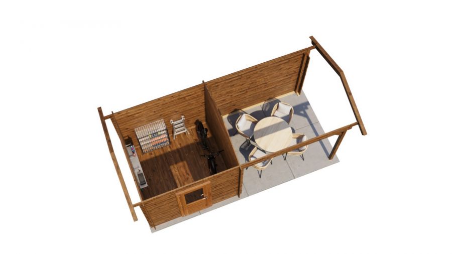 Lugarde Select Blokhut met overkapping Markelo 250x250cm + 300cm - Keteldruk Bruin