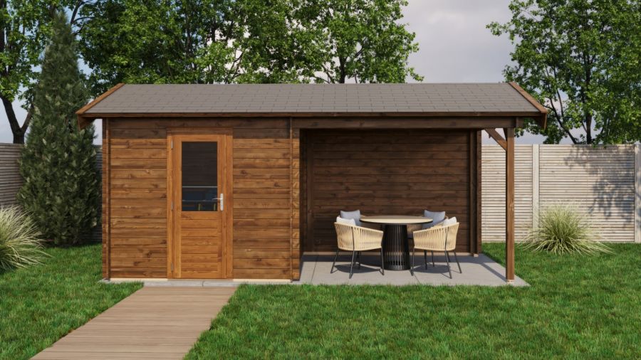 Lugarde Select Blokhut met overkapping Markelo 250x250cm + 300cm - Keteldruk Bruin