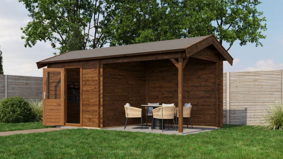 Lugarde Select Blokhut met overkapping Markelo 250x250cm + 300cm - Keteldruk Bruin