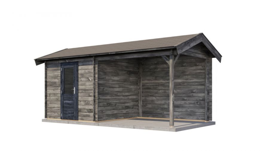 Lugarde Select Blokhut met overkapping Markelo 250x250cm + 300cm - Keteldruk Grijs