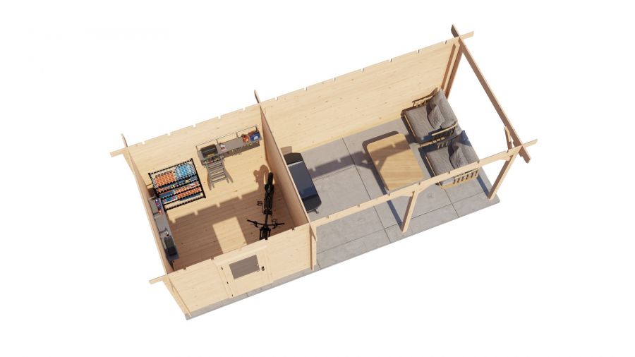 Lugarde Select Blokhut met overkapping Ede 250x250cm + 400cm - Onbehandeld