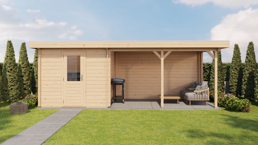 Lugarde Select Blokhut met overkapping Ede 250x250cm + 400cm - Onbehandeld