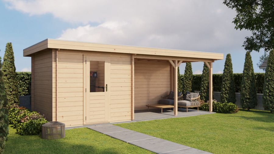 Lugarde Select Blokhut met overkapping Ede 250x250cm + 400cm - Onbehandeld