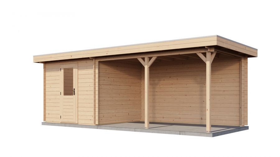 Lugarde Select Blokhut met overkapping Ede 250x250cm + 400cm - Onbehandeld
