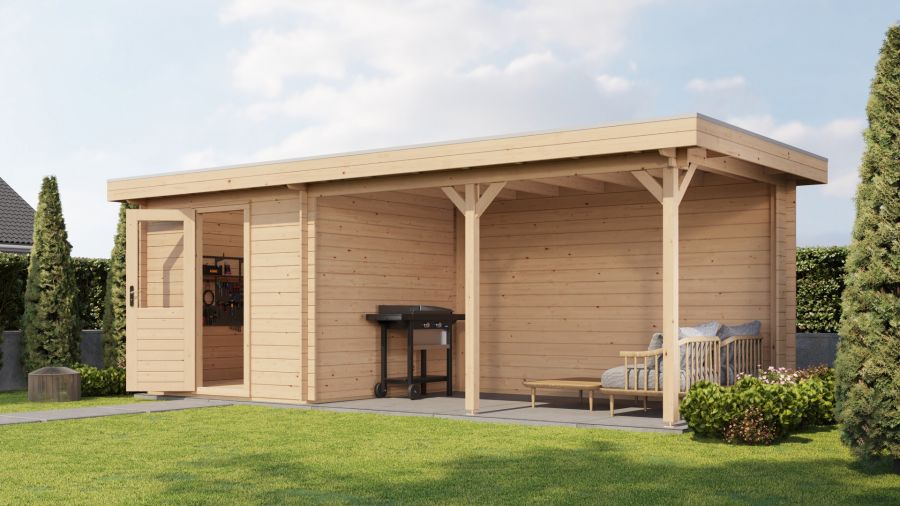 Lugarde Select Blokhut met overkapping Ede 250x250cm + 400cm - Onbehandeld