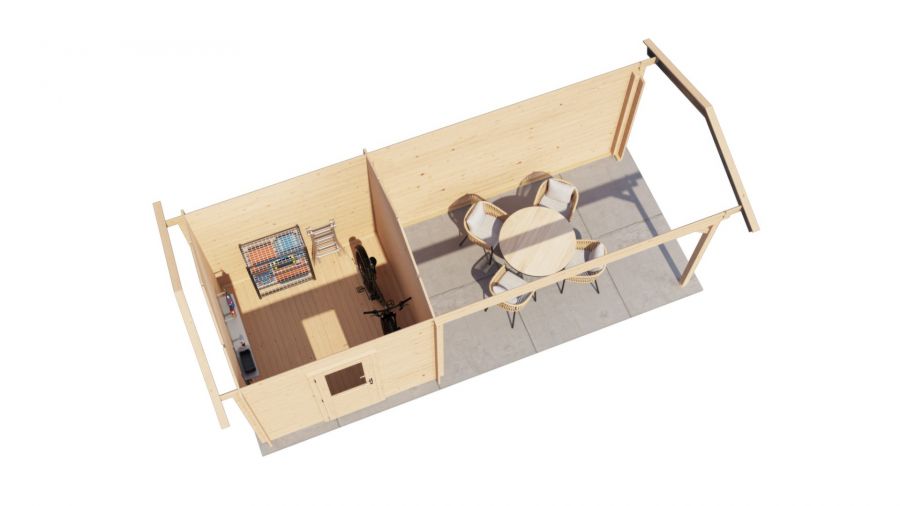 Lugarde Select Blokhut met overkapping Oldenzaal 250x250cm + 400cm - Onbehandeld
