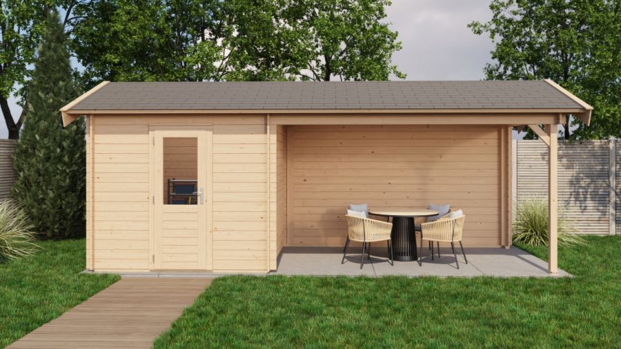 Lugarde Select Blokhut met overkapping Oldenzaal 250x250cm + 400cm - Onbehandeld