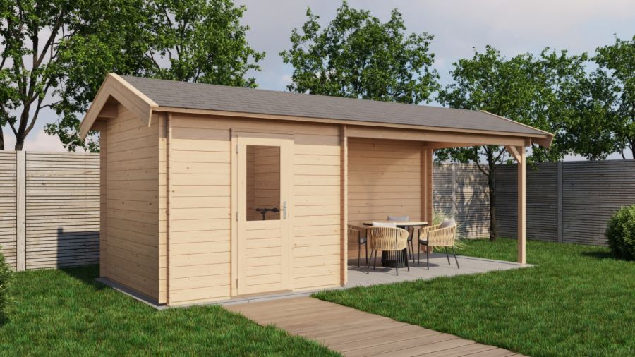 Lugarde Select Blokhut met overkapping Oldenzaal 250x250cm + 400cm - Onbehandeld