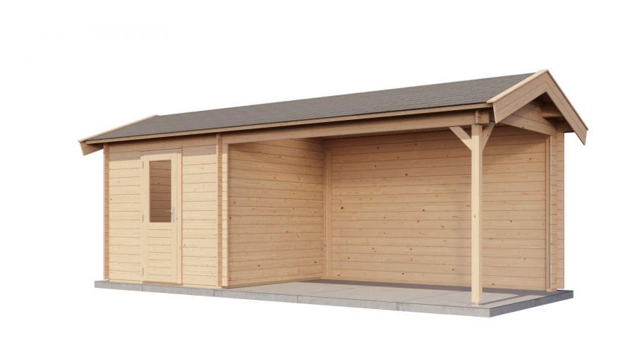 Lugarde Select Blokhut met overkapping Oldenzaal 250x250cm + 400cm - Onbehandeld