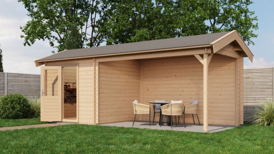 Lugarde Select Blokhut met overkapping Oldenzaal 250x250cm + 400cm - Onbehandeld