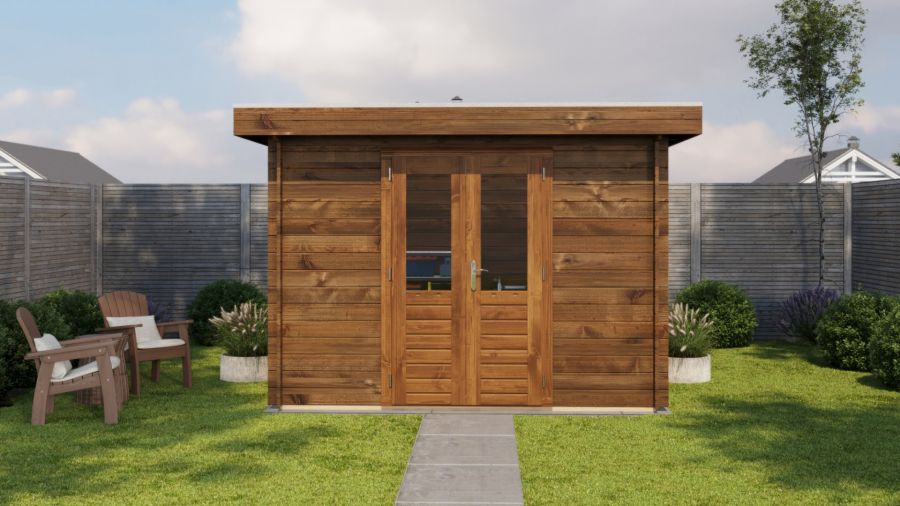 Lugarde Select Blokhut Nijmegen 300x200 cm 28 mm vuren keteldruk bruin geïmpregneerd