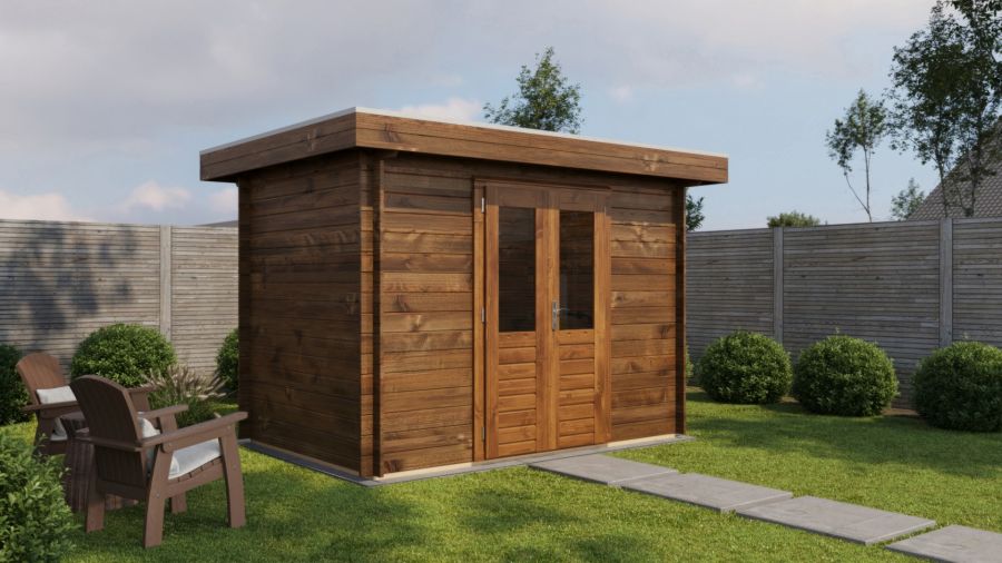 Lugarde Select Blokhut Nijmegen 300x200 cm 28 mm vuren keteldruk bruin geïmpregneerd