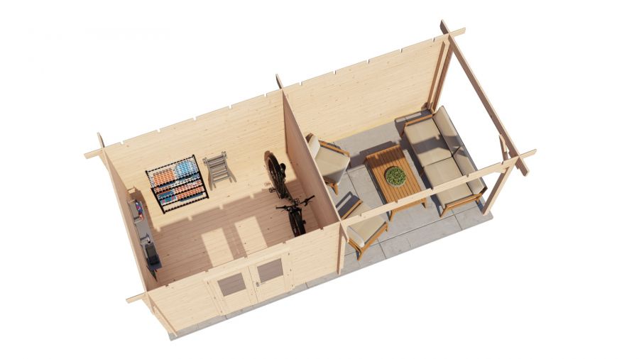 Lugarde Select Blokhut met overkapping Wageningen 300x250cm + 300cm - Onbehandeld
