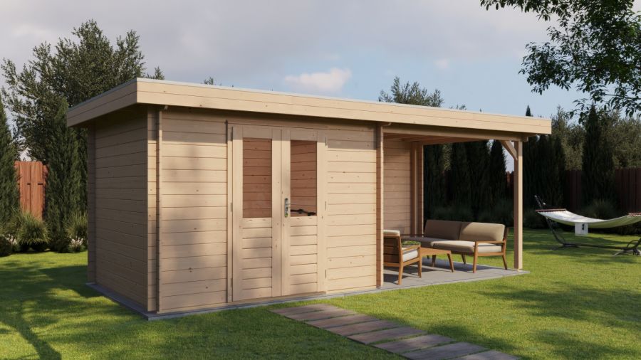 Lugarde Select Blokhut met overkapping Wageningen 300x250cm + 300cm - Onbehandeld