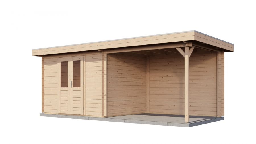 Lugarde Select Blokhut met overkapping Wageningen 300x250cm + 300cm - Onbehandeld