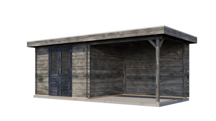 Lugarde Select Blokhut met overkapping Wageningen 300x250cm + 300cm - Keteldruk Grijs