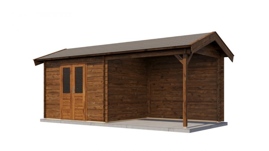 Lugarde Select Blokhut met overkapping Varsseveld 300x250cm + 300cm - Keteldruk Bruin