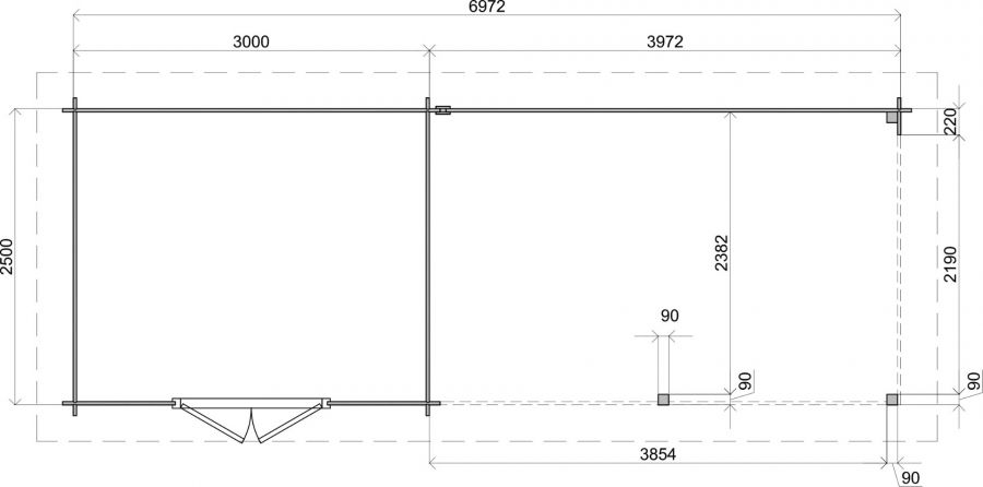 Lugarde Select Zandvoort Blokhut met overkapping 300x250 cm + 400 cm 28 mm vuren keteldruk bruin geïmpregneerd