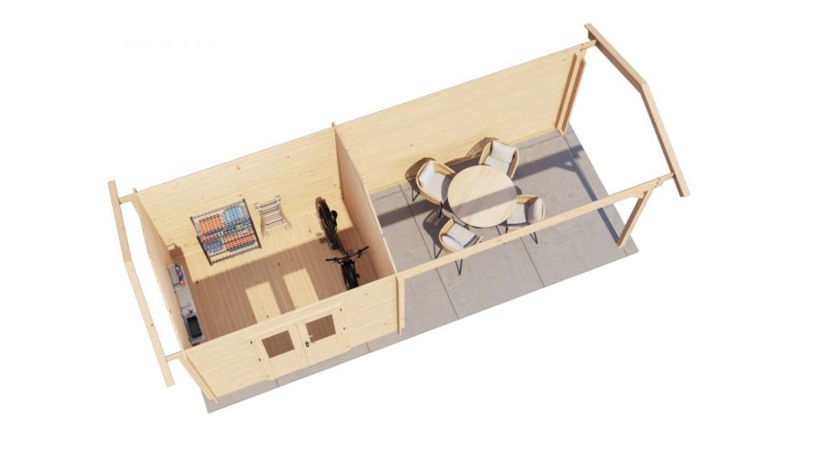 Lugarde Select Blokhut met overkapping Borne 300x250cm + 400cm - Onbehandeld